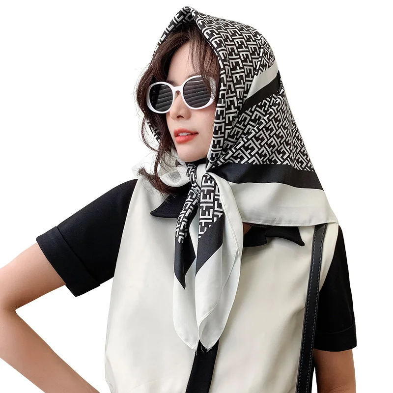 In Stock new arrival custom satin silk scarf digital printing square 90*90cm satin shawl for women