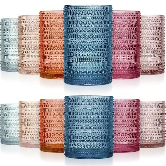 13oz Vintage Clear Dot Glass Cup Set Luxury Hobnail Drinking Glasses for Whisky Beverages Water Juice Beer Cocktail Parties