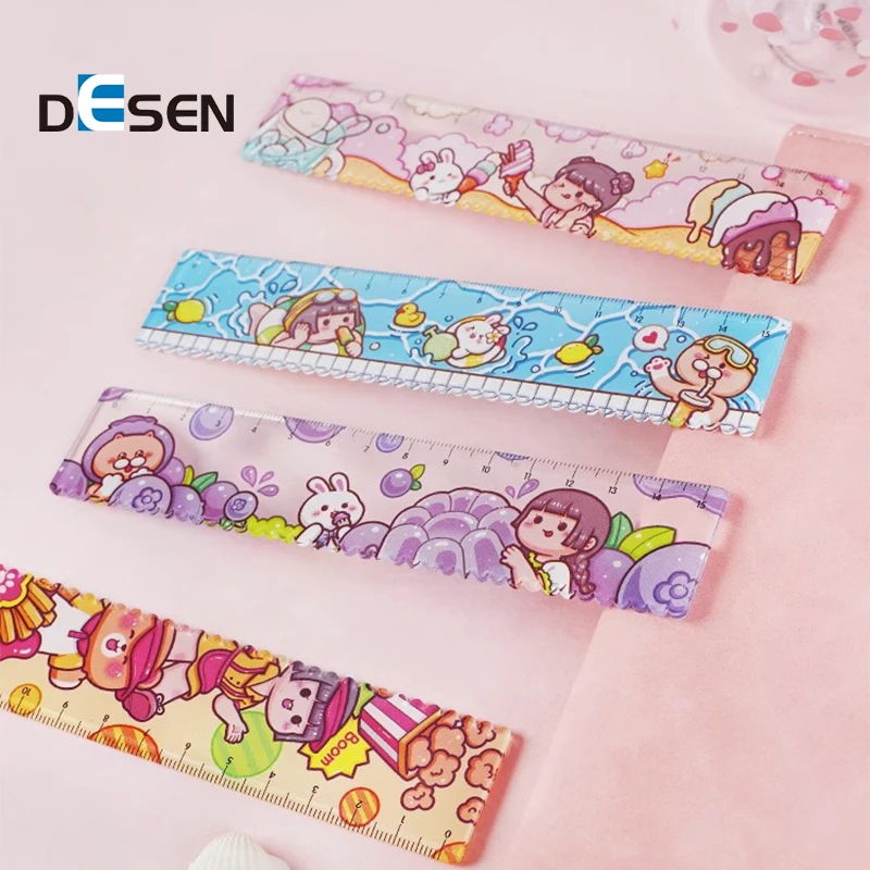 DESEN Factory price Small MOQ making wholesale India best selling stationery school kids soft plastic straight 15cm rulers