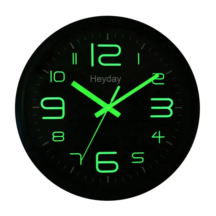 12 inch with night light vision function glow in the dark super luminous wall clock