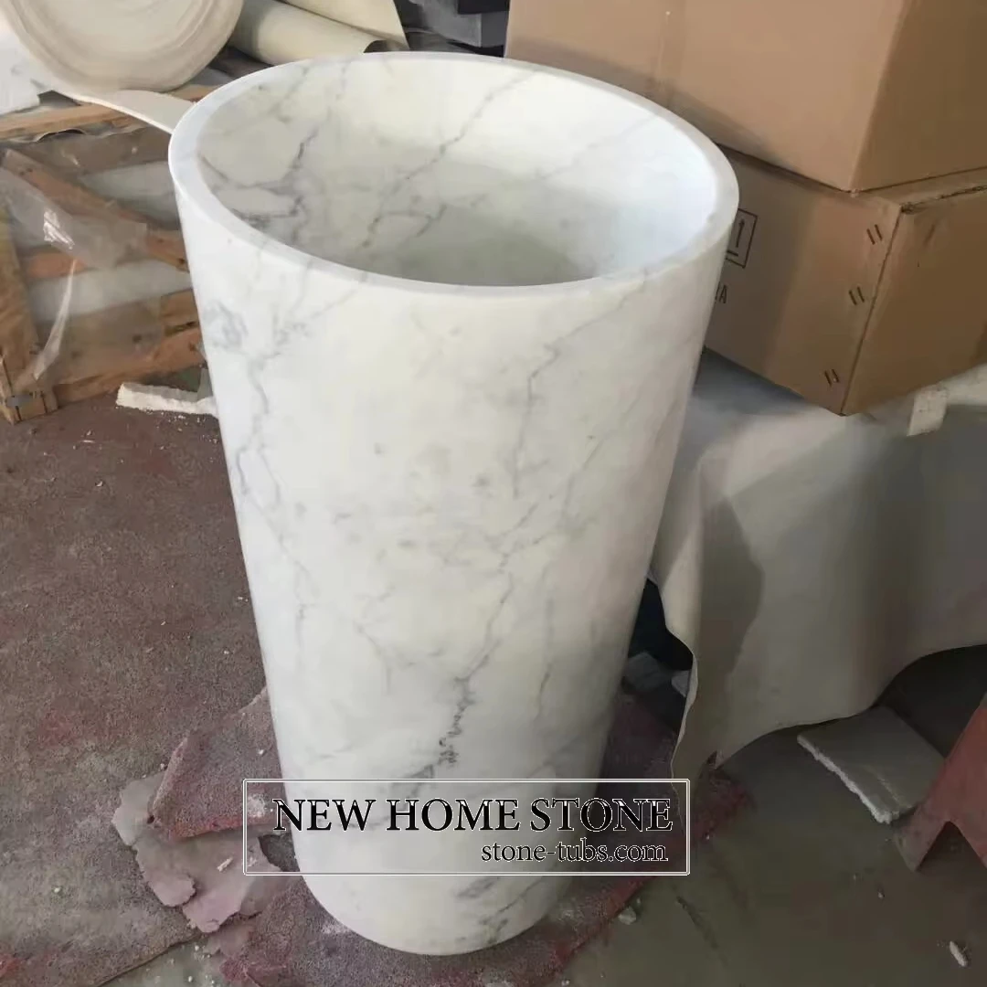 Customized Design Wholesale Natural Stone White Marble Sink Wash Basin Pedestal Sink for bathroom