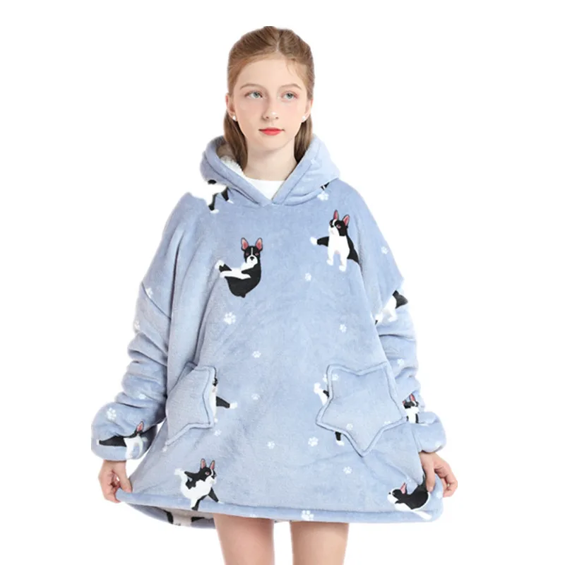 Custom Super Soft Warm Comfy Plush Winter Blanket Hoodie Fleece Sherpa Hooded Adult and Kids Wearable Blankets