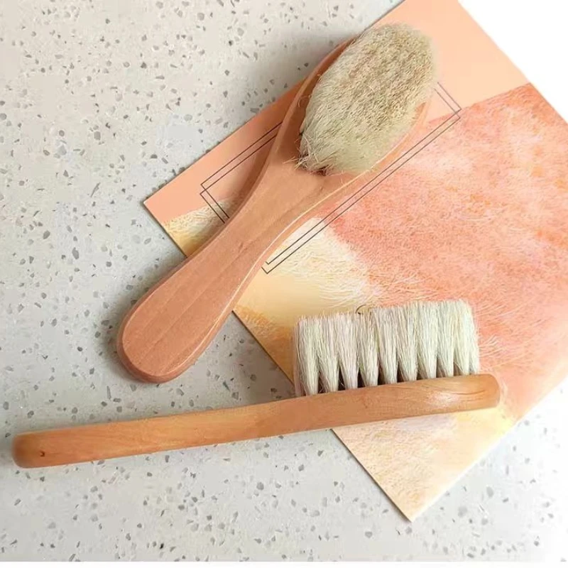 Eco-friendly Kids baby Portable Nurse Care Hair Brush Comb Natural Wood Soft Wool Fur Brush Massage Hair Brush Comb