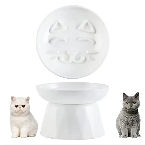 IKITCHEN Dry Wet Food Water Bowl for Cats Dogs Small Elevated Pet Bowl Slow Feeder Ceramic Slow Feeder Cat Bowls Slow Feeder