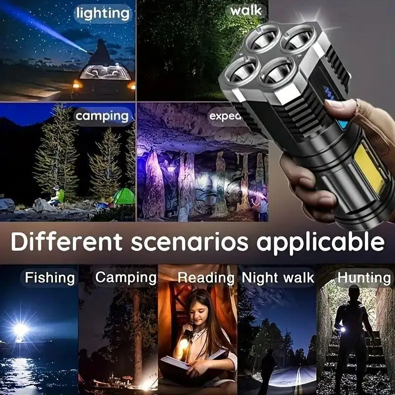 2023 Newnest Ultra-Bright ABS Waterproof LED Flashlight USB Rechargeable with Lithium Ion Battery Side Lighting for Camping