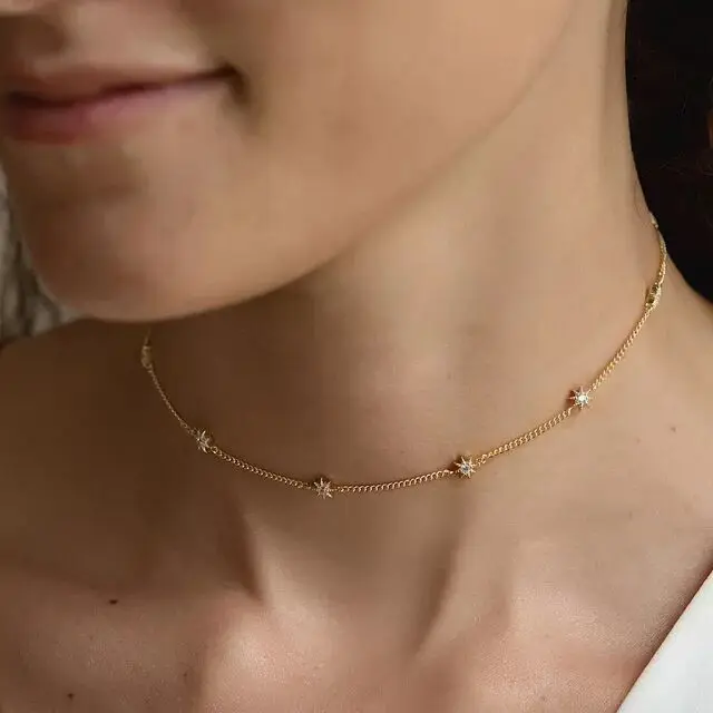 Wholesale elegant women short chain choker 925 sterling silver sunburst sun flower charm delicate link chain necklace