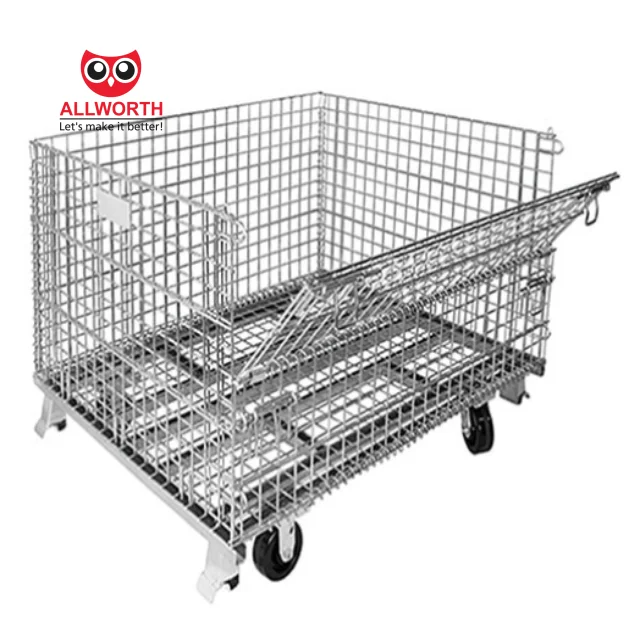 Retail Standard 1.5Ton Transport Half Gate Access Space Saving Logistic Folding Wire Mesh Cage