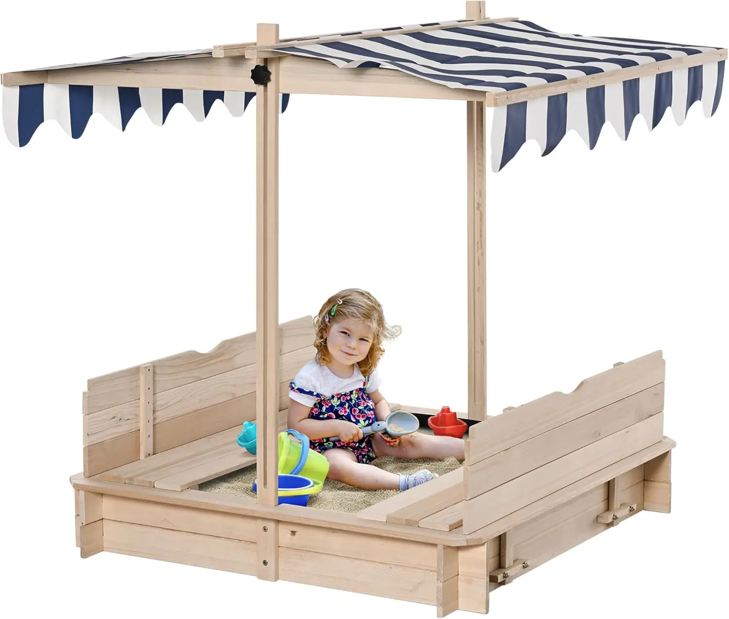 Wholesale Wooden Kids Sandbox with Cover Children Outdoor Sand Box with Foldable Bench Seats