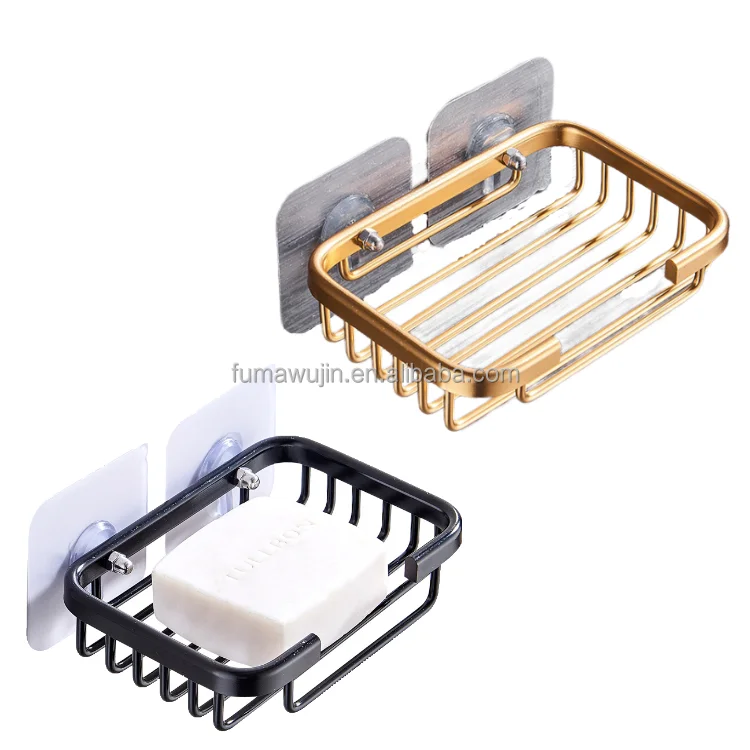 Aluminum ally wall mounted wire basket soap dish holder hollow out drain basket sponge soap holder