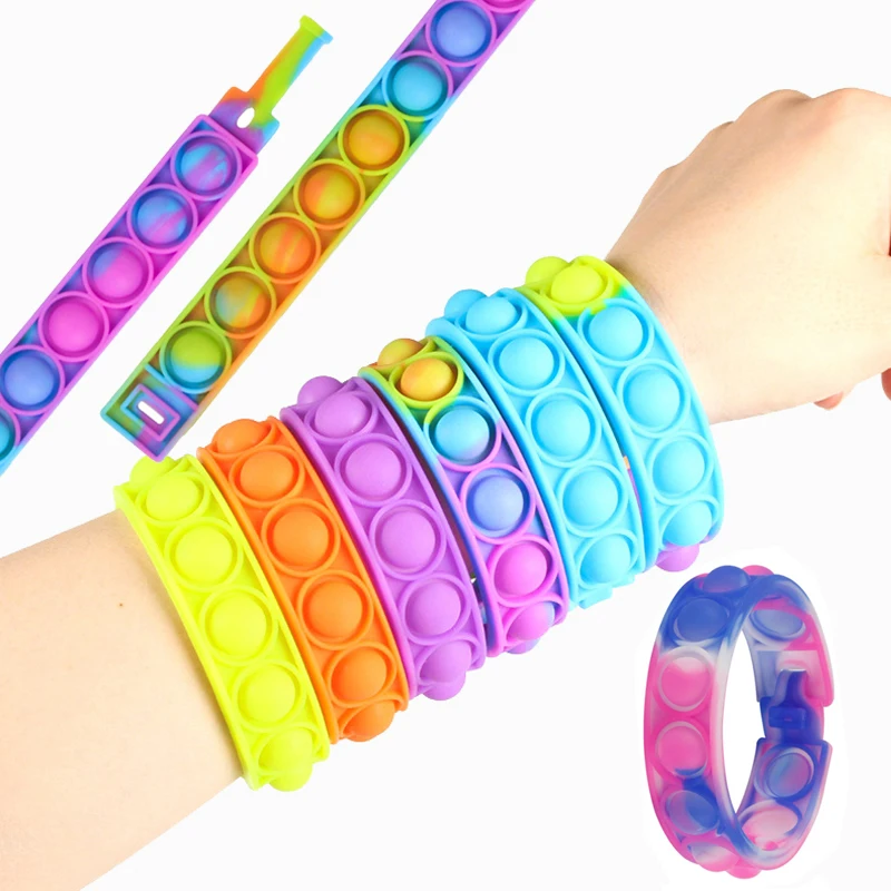 Adult Kids Stress Relief Wearable Silicone Pop Push Bubble Sensory Fidget Toy Wristband Push Fidget Bracelet Toys