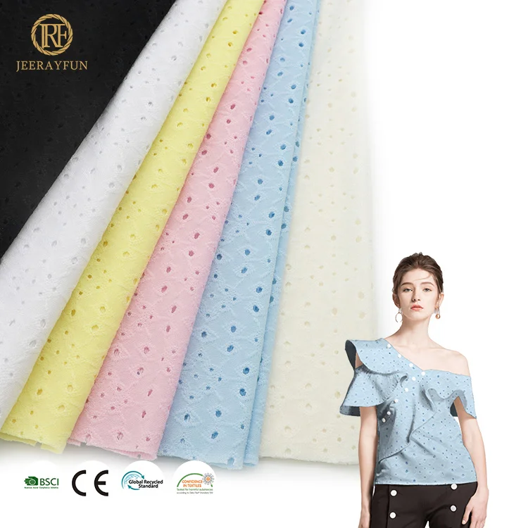 Factory Supplier Custom Recycled Polyester Solid Plain water soluble hole cey flower embroidery fabric for dress