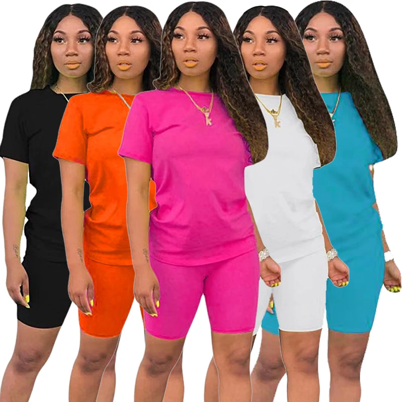 
16 Colors Plus Size Snack Shorts Cotton Biker Shorts Women 2 Piece Set Clothing 