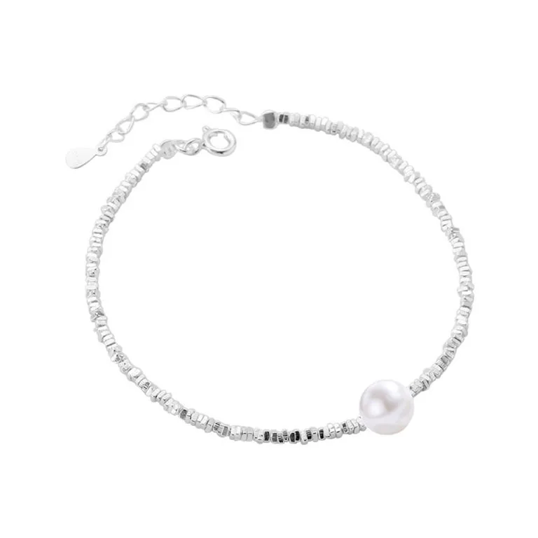 Sparkling Small Beads Chain Bracelet 925 Sterling Silver Charm Pearl Women Trendy Adjustable Bracelet