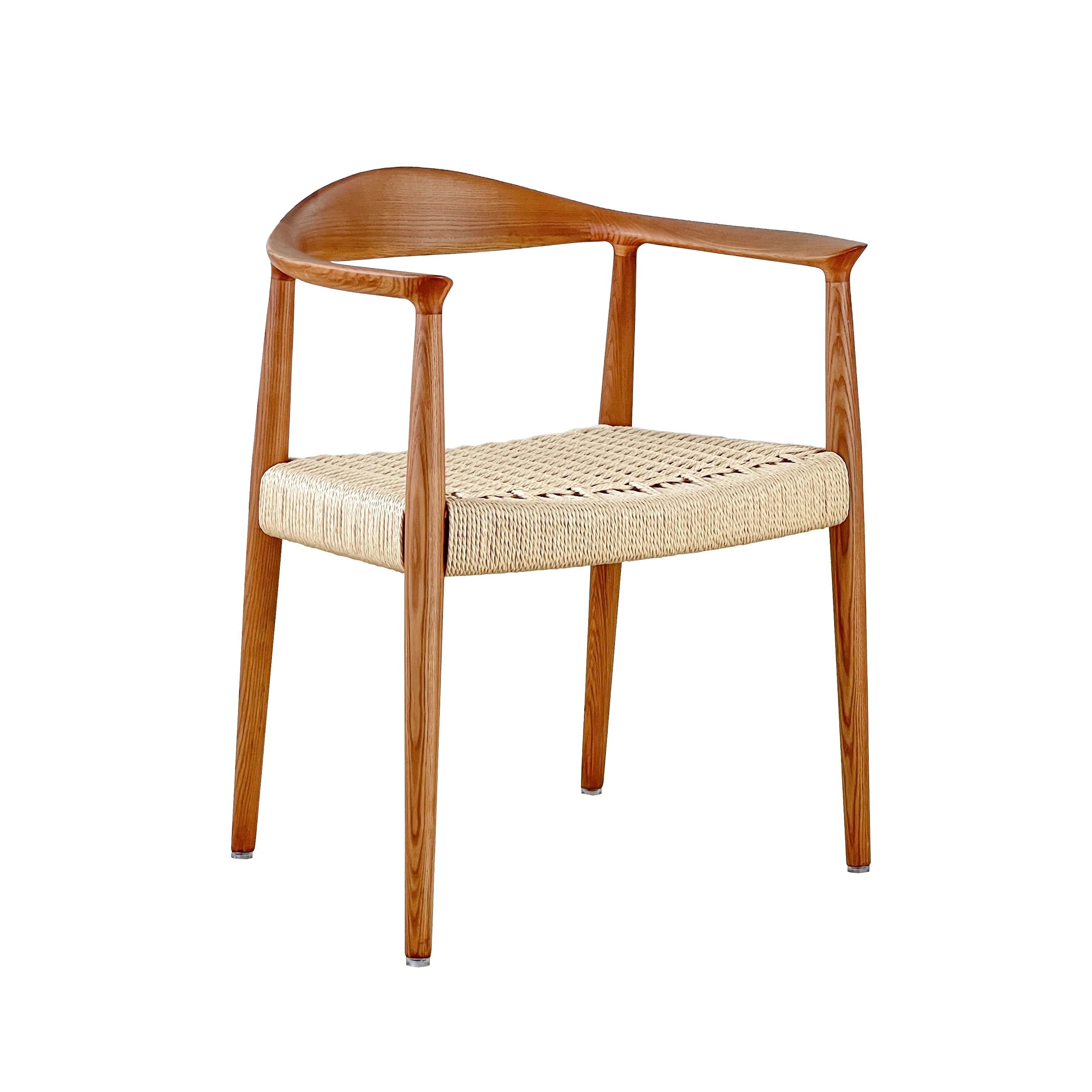 solid ash wood frame dining chair classic design armrest woven rope seat dining chair restaurant wooden chair