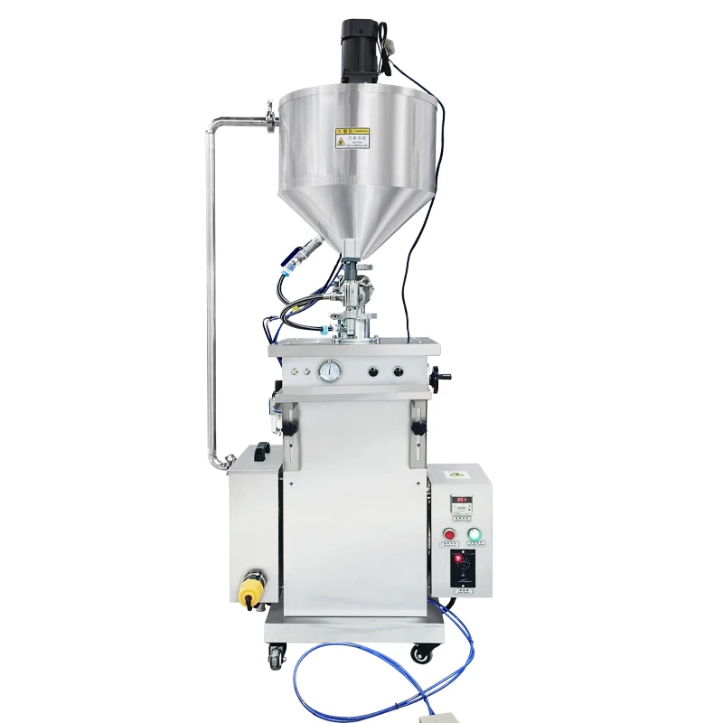 semi automatic oil liquid filling machines with heater and mixer for honey candle wax vaseline