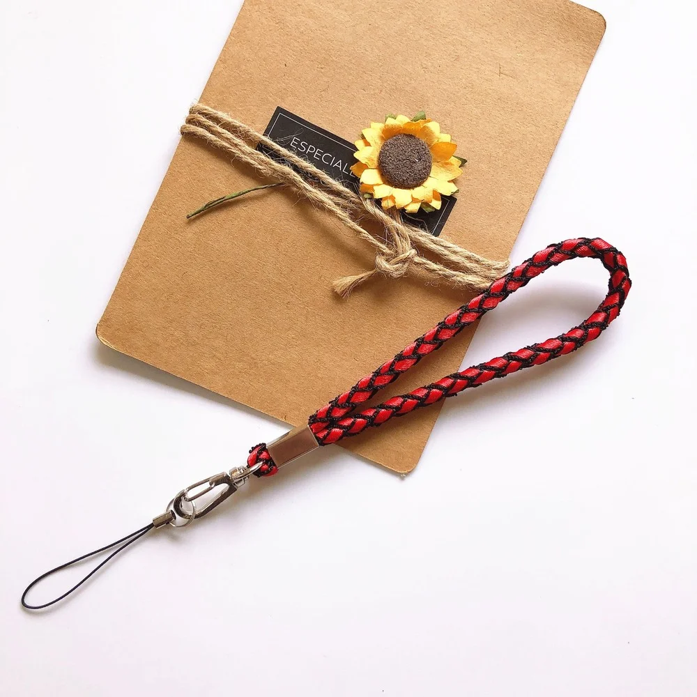 Wholesale Braided Round Rope Wrist Mobil Phone Strap Short Polyester Lanyard Keychain