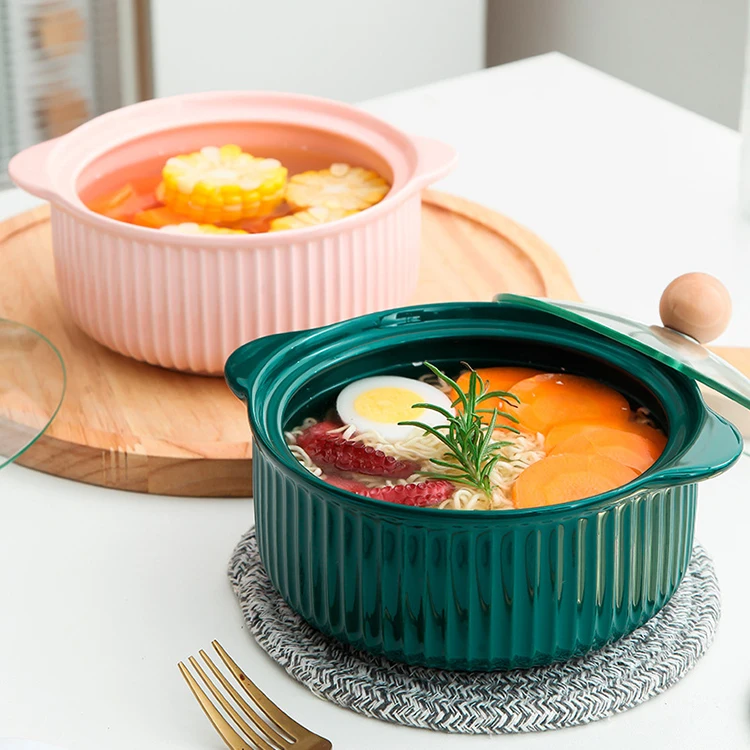 Nordic ceramic insulated dish casserole with lid casserole food warmer pot