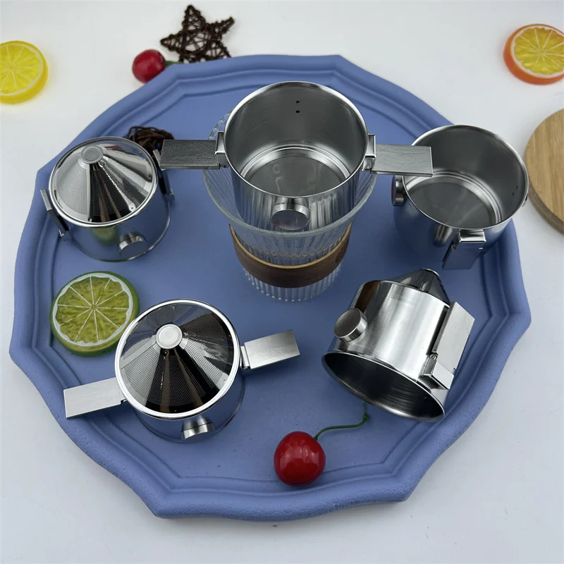 Pour Over Coffee Dripper Stainless Steel Coffee Filter Reusable Pour Over Cone Coffee Dripper with Removable Cup