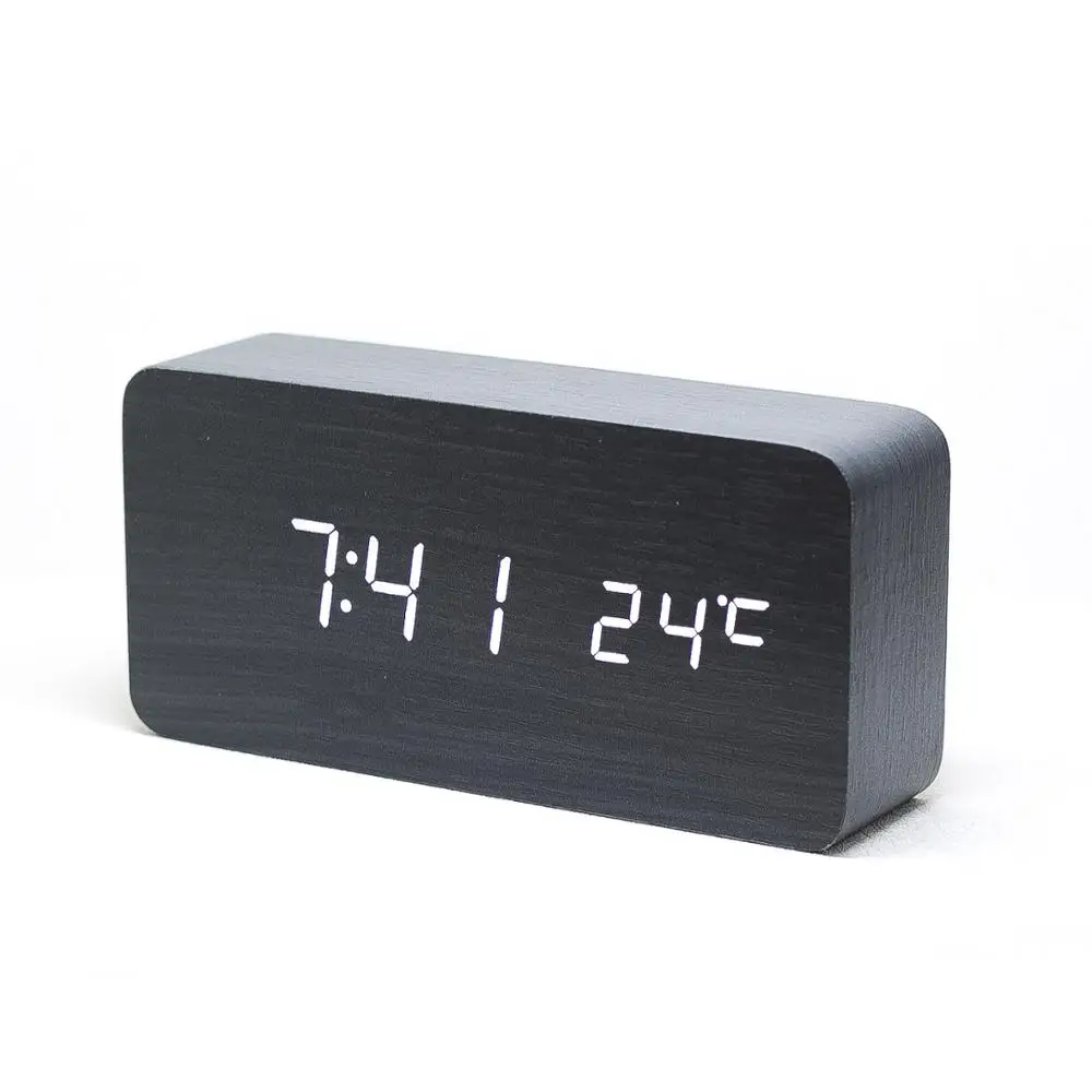 
Modern fashion green wooden home electronic alarm clock Creative LED voice alarm 