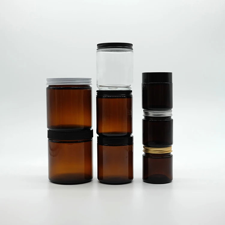 In Bulk Amber Pray Blessing Candle Glass Jar 4oz 8oz 16oz Clear/Frosted Straight Side Glass Jar with Screw Plastic Black Lid