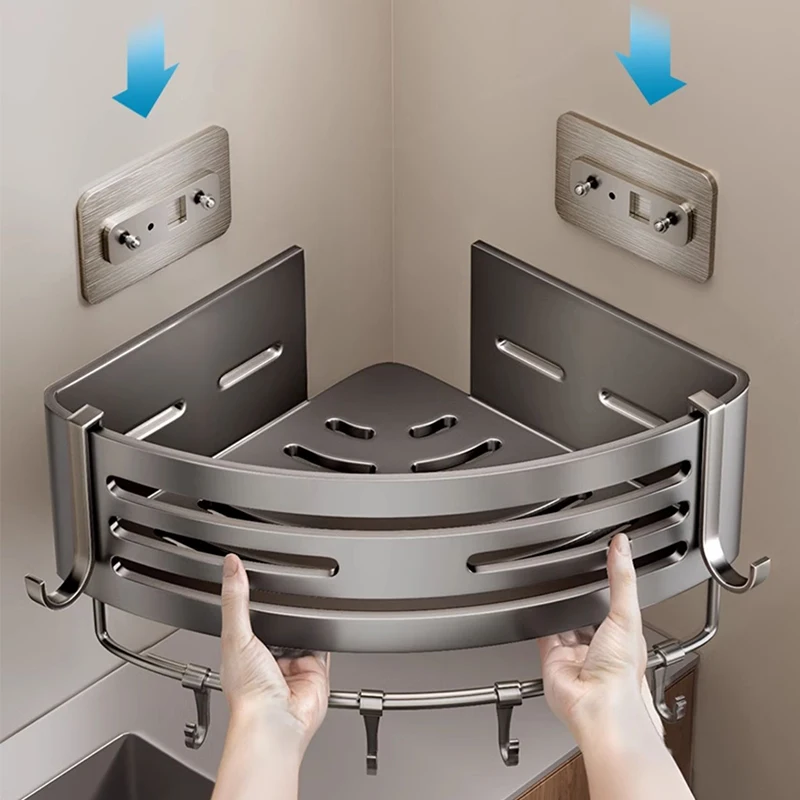 Wall Mounting Metal Corner Storage Shelves Kitchen Aluminum Triangle Storage Baskets
