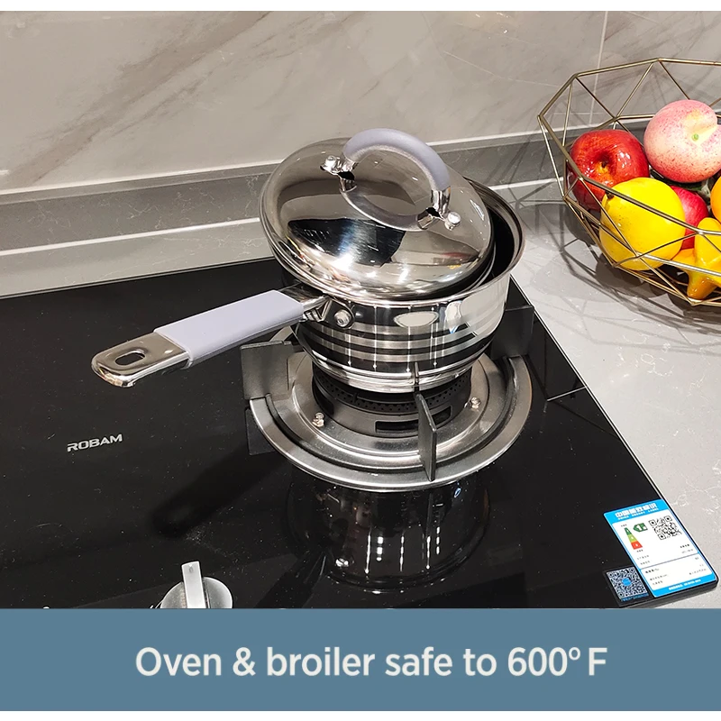 LFGB Stainless Steel 304 Non Stick Saucepan with Glass Lid Silicone Handles Cookware Set Pot