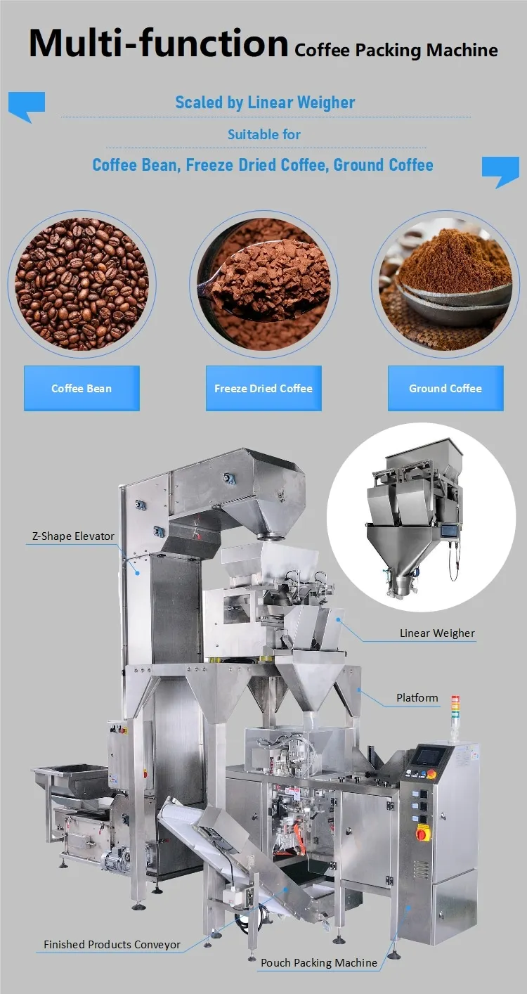 1 Kilo Ground And Whole Bean Coffee Pre-Made Bags Doy Pack System Packing Machine With Vacuum Pump