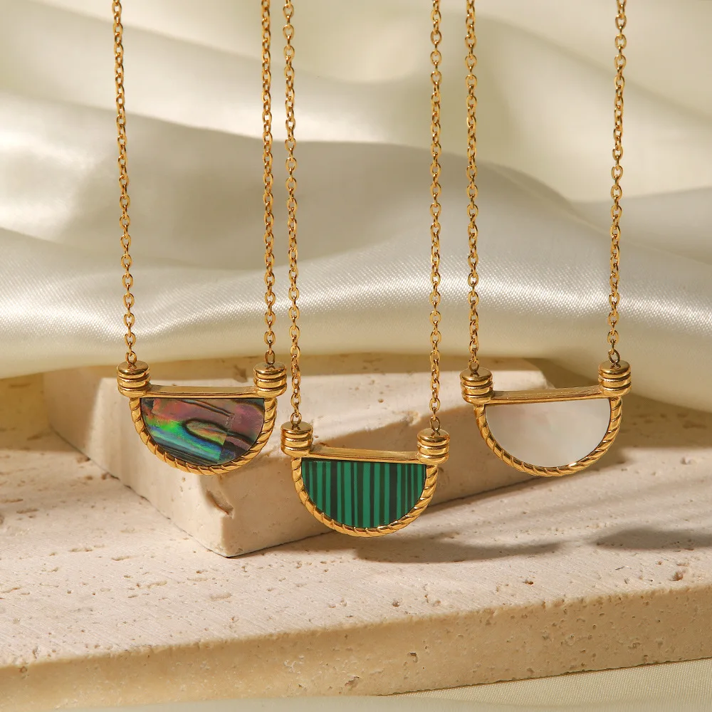 Best Selling Products PVD Gold Waterproof Stainless Steel Geometric Puka White Shell Necklace