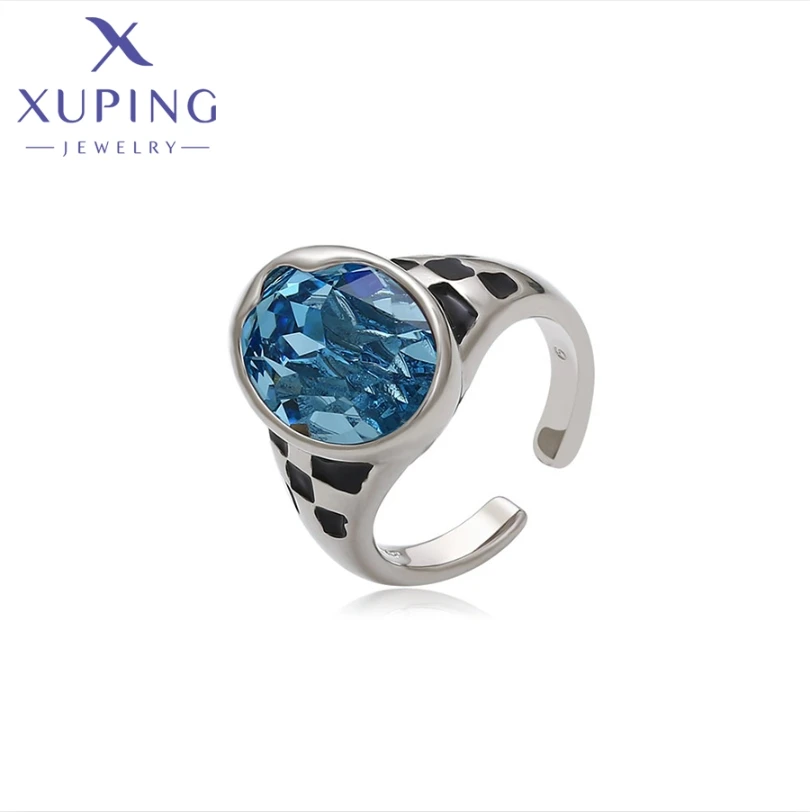 X000694022 Xuping Jewelry fashion ladies jewelry elegant luxury cool daily simple man unisex resizeable big blue crystal ring