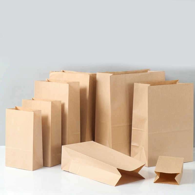 Custom printed logo craft vegetable paperbags supermarket grocery plain brown white kraft hand paper bag without handles