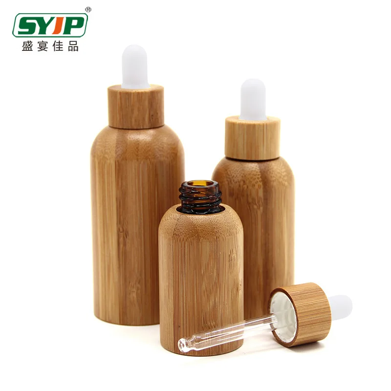 Factory wholesale 30ml bamboo cosmetic bottle essential oil bottle with bamboo drop