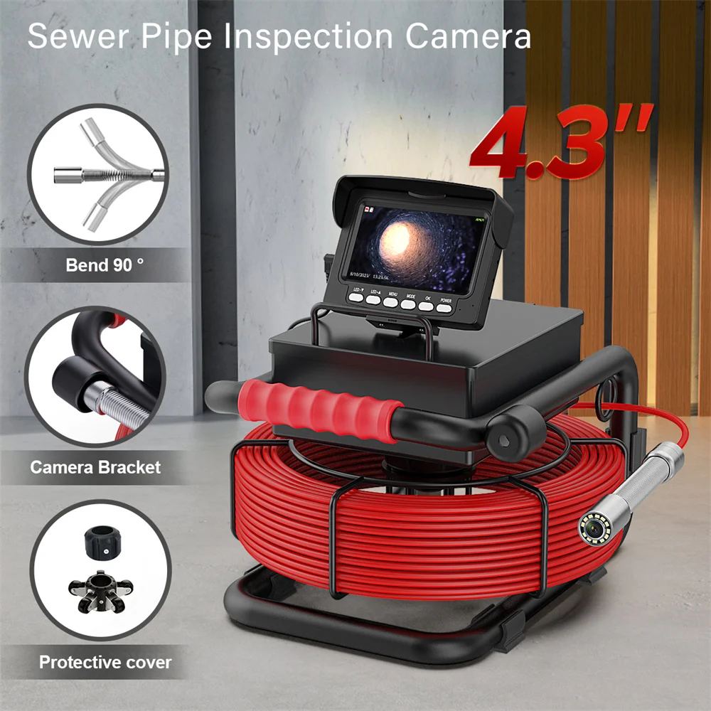 4.3 Monitor AHD 1000TVL16G Card IP68 Drain Sewer Pipeline Industrial Endoscope 50M 12 PCS LED 22mm Sewer Pipe Inspection Camera