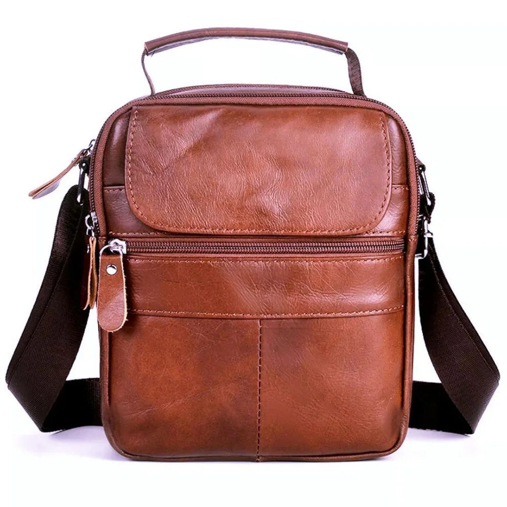 Italian brown leather bags men genuine shoulder