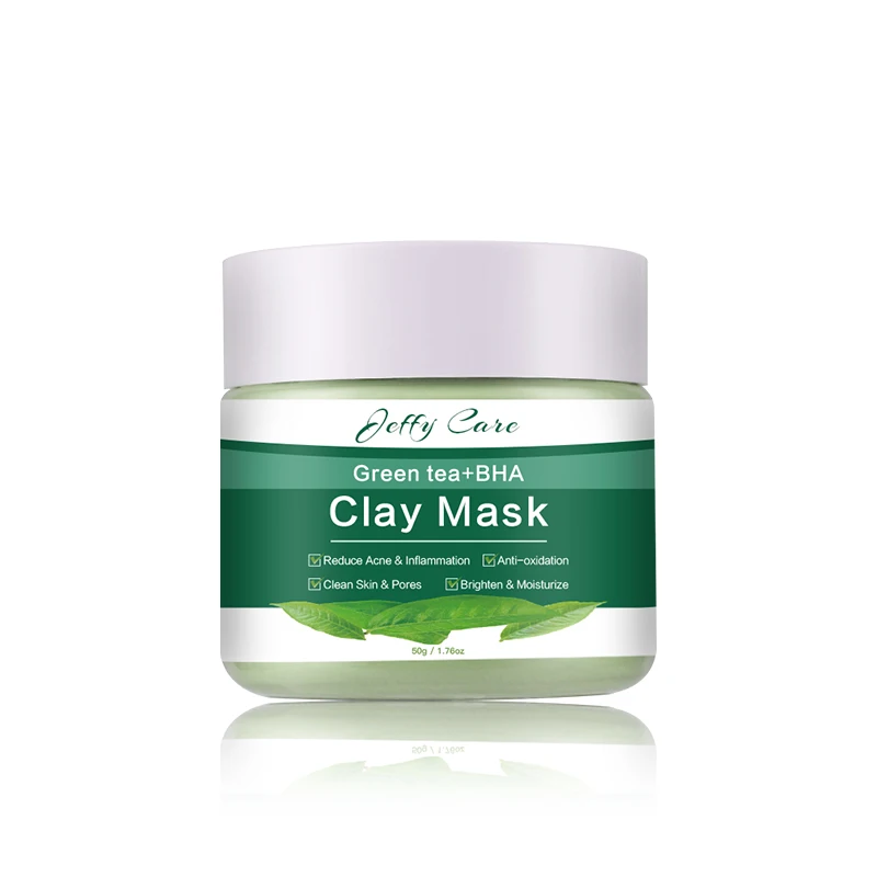 Custom Private Label Natural Green Tea Face Clay Mask Anti-Aging Whitening BHA Improve acne Facial Mud Mask