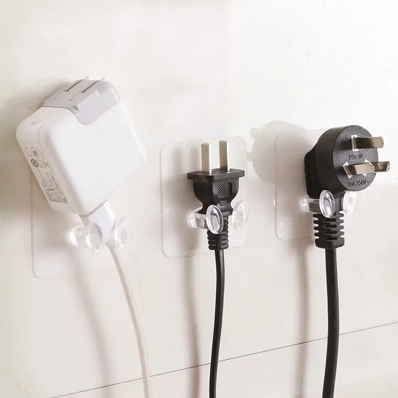  Transparent Non-trace Paste Type Plastic Home Bathroom Adhesive Holder Hanger Wall Hook Power Plug Socket