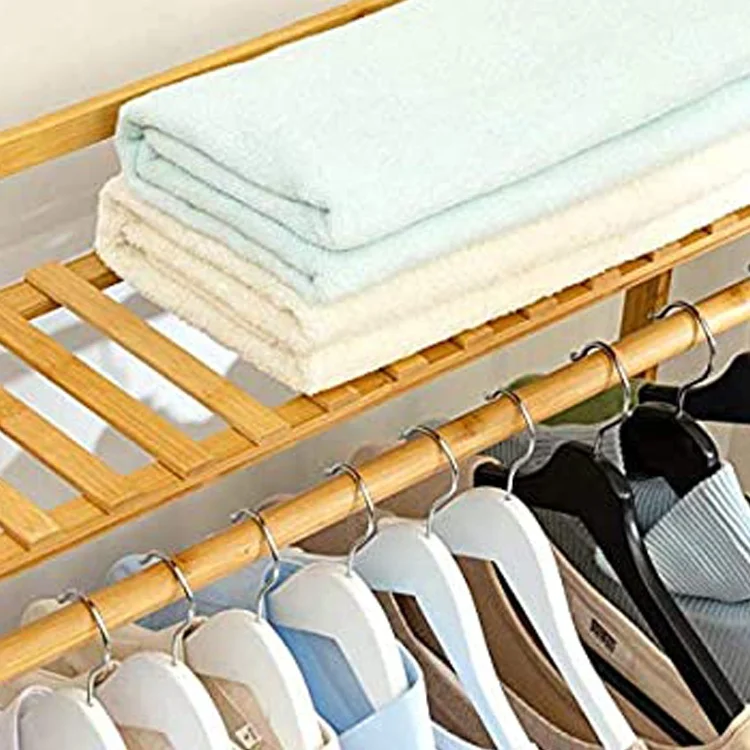 Modern 7 Tier Storage Rack Bamboo Wooden Clothes Rail Stand