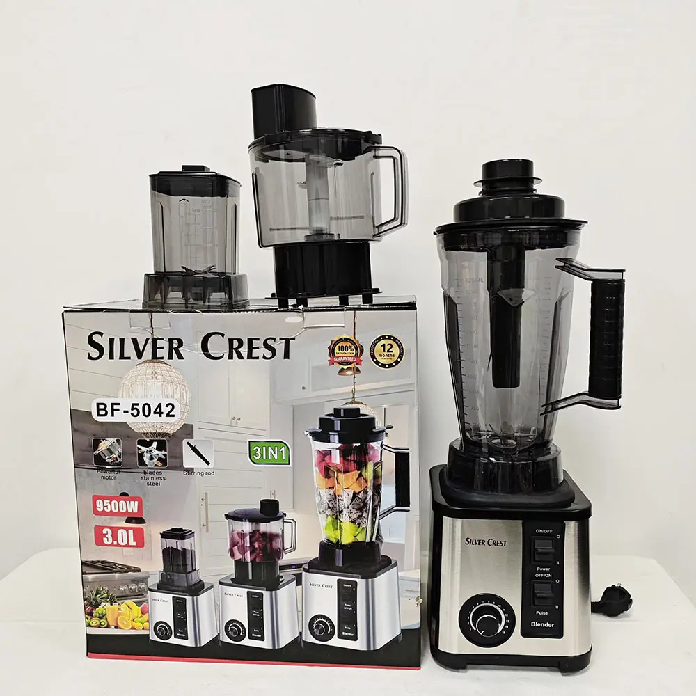 In Stock Silver Crest Blender 3 In 1 9500W 3L Multifunction Stainless Steel Housing Food Processor Commercial Blender