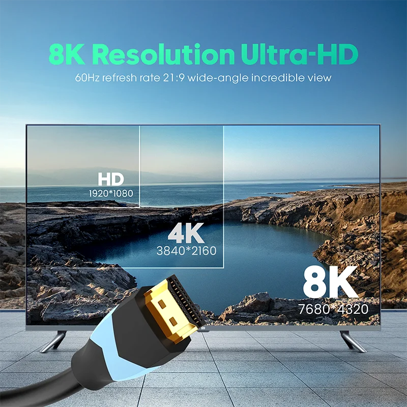 HDMI 2.1 8K 60Hz Male to Male Cable High Speed 48Gbps HDMI Extension Cable 0.5M 1M 1.5M 2M 3M