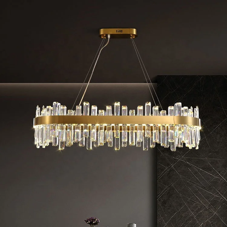 Gold Oval-shaped K9 Crystal Led Pendant Lamp Home Light Fixtures Ceiling circular chandelier