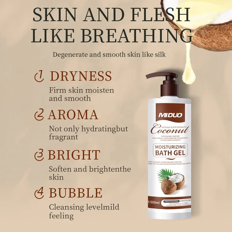 MIDUO OEM Wholesale 300ML 500ML Custom Whiten Lighten Vitamin C Kojic Acid Exfoliate Scented Moisture Body Wash Bath Shower Gel