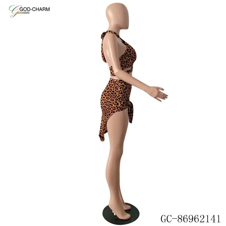 *GC-86962141 2022new arrivals Wholesale  Low moq womens sexy club wear two piece open boobs leopard print dress African clothing