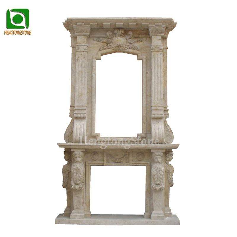 Home Decoration 2 Tiers White Marble Lion Head Fireplace Surround