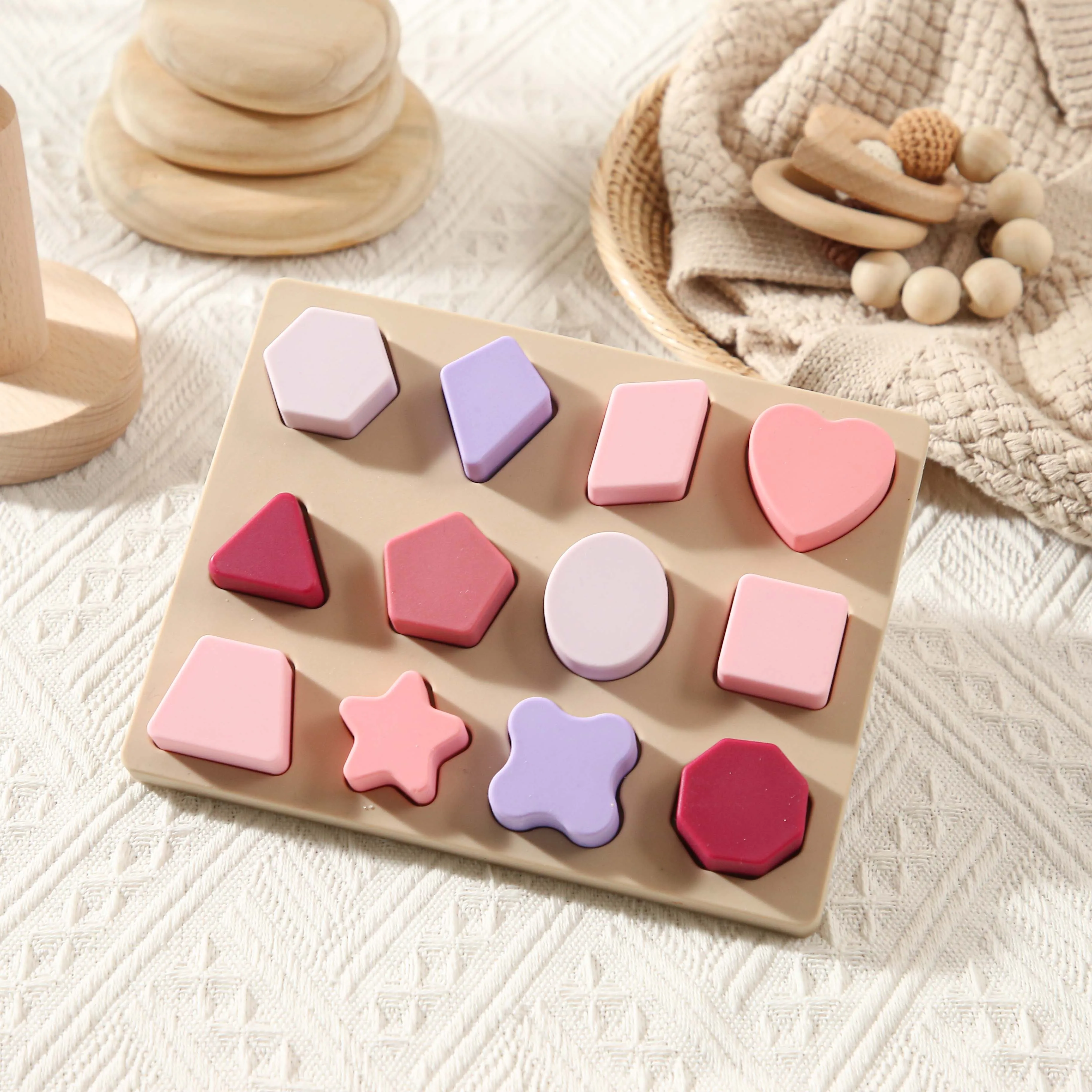 Силиконовые геометрические образовательные головоломки Монтессори, Дошкольные Детские игрушки