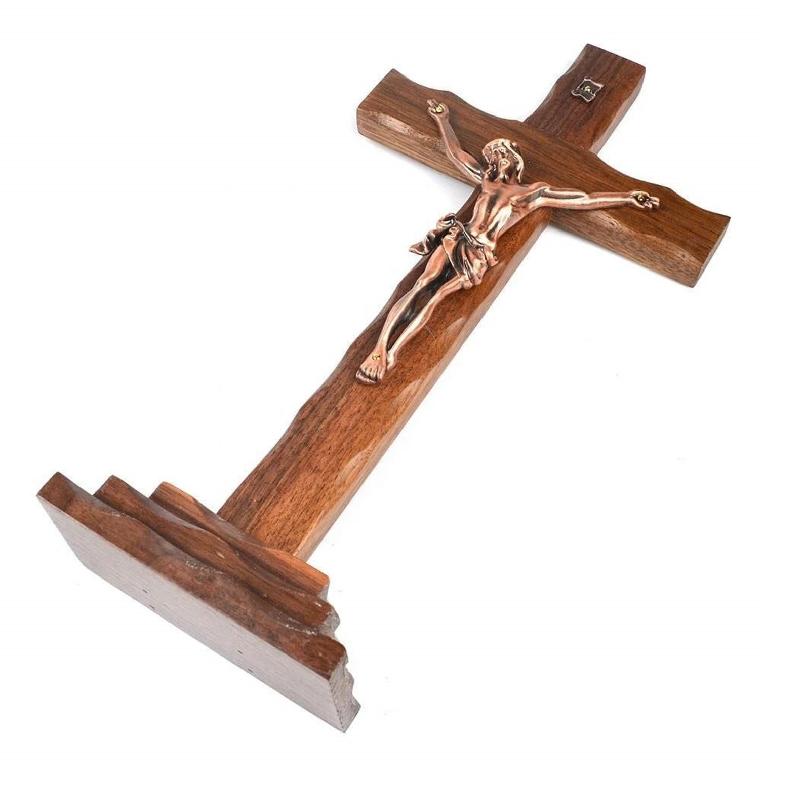 Wholesale Custom Decoration Religious Jesus Church Christian Handmade Rustic Craft Base Standing Wooden Cross