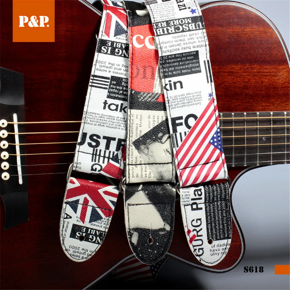 wholesales P&P high quality British flag folk guitar with PU leather instrument accessories guitar straps