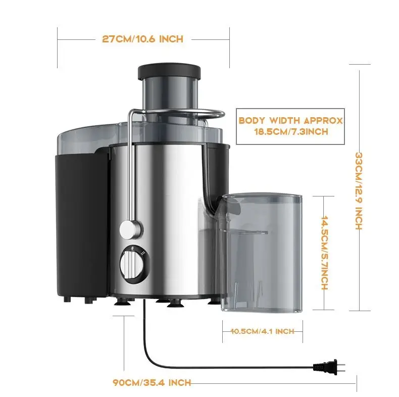 Portable kitchen electric big mouth juice extractor Multi-functional home centrifugal juice extractor