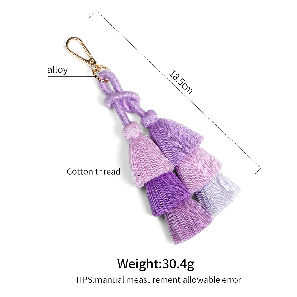 Boho Bag Pendant Bohemian Multi Color Tassel Bag Charm Pom Pom Purse Charm Handbag Charm Pompom Key Chain Tassel Keychain Wood