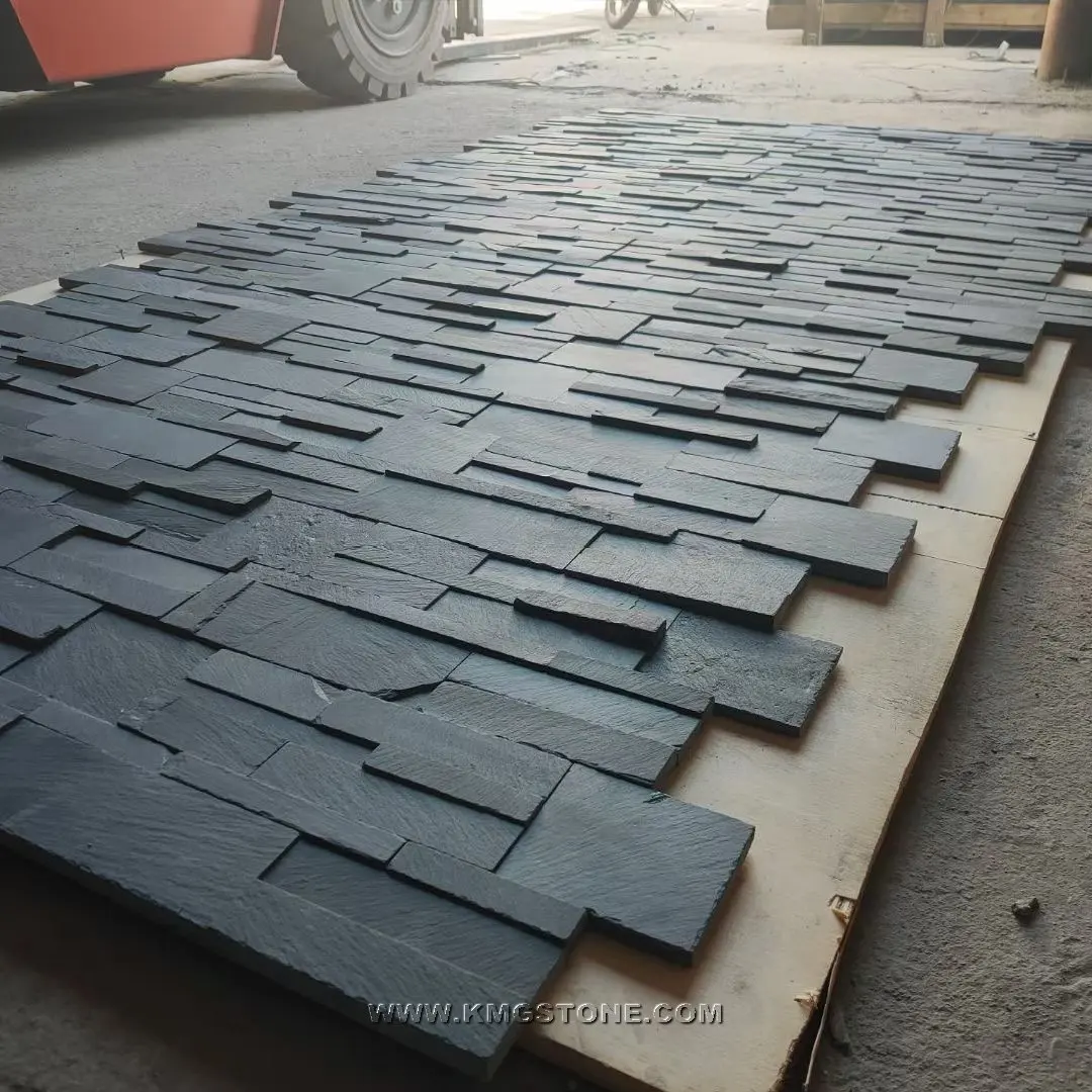 Black Natural Slate 3D Wall Stone Cladding European Design Split Face Wall Cladding Villas Antacid Erosion Resistance Tile Form