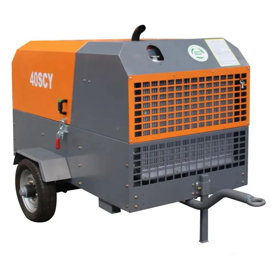 158CFM 102PSI small rotary diesel screw air compressor with wheels