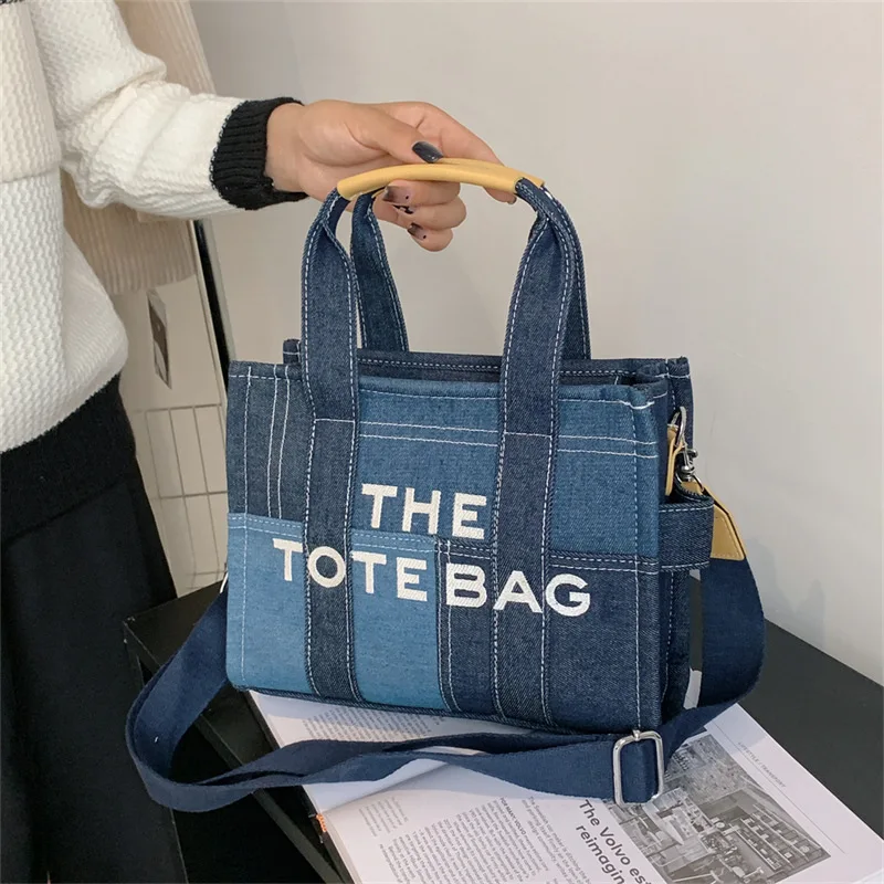 Luxury brands denim The Tote Bag for women handbags designer canvas shoulder crossbody bags 2022 patchwork shopper purses clutch